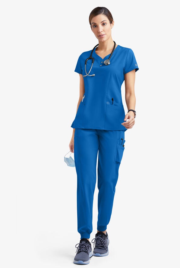 Easy STRETCH Demi Women's 4-Pocket Henley Scrub Top - Royal - 2