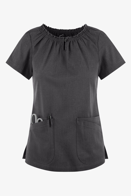 Butter-Soft STRETCH Women's 6-Pocket Short Sleeve Peasant Style Scrub Top