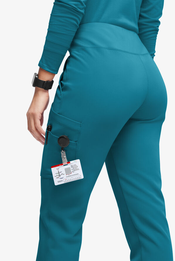 Movement by Butter-Soft Carina Women’s 7-Pocket Skinny Yoga Inspired  Scrub Pant - Petite - Caribbean Blue - 2