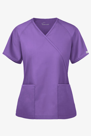 Blusa m&eacute;dica unicolor Butter-Soft Core by UA&trade; estilo cruzado con 2 bolsillos para mujer