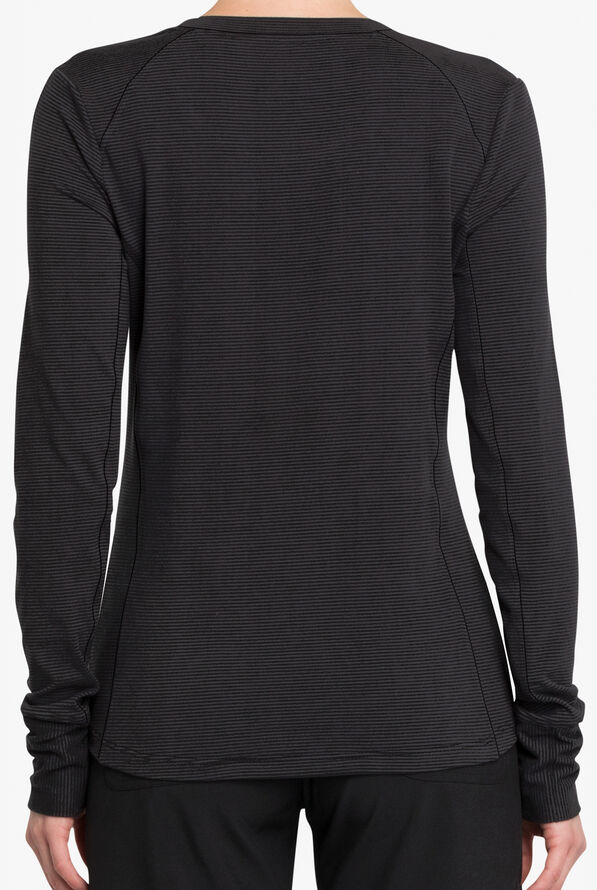 Cherokee Infinity Women's 3-Pocket STRETCH Striped Long Sleeve Knit Underscrub - Pewter/Black - 2