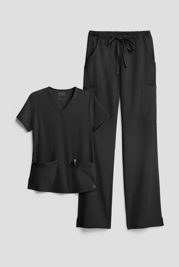 Easy STRETCH Women's 8-Pocket Scrub Set - Onyx Black - 1