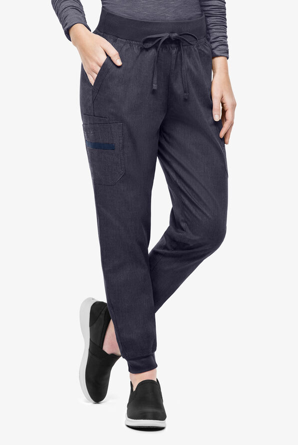 Butter-Soft STRETCH Women's 5-Pocket Cargo Jogger Scrub Pants - Tall - Indigo Denim - 1