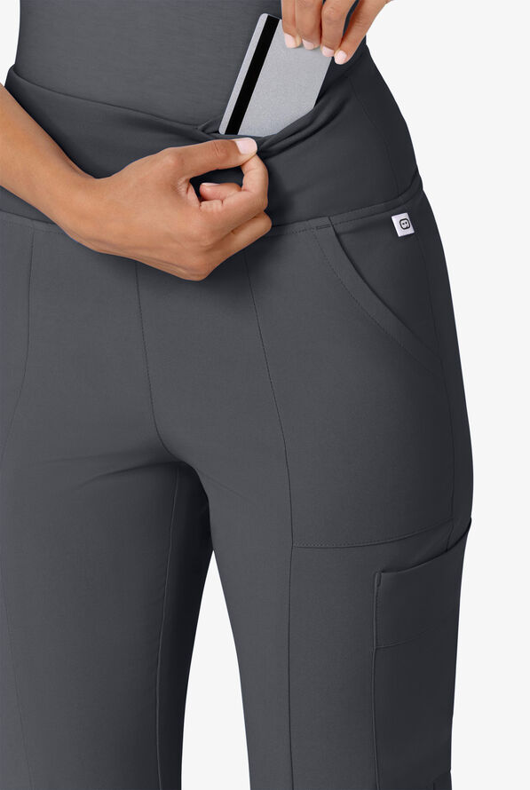 Wink Renew Women's 7-Pocket STRETCH Yoga Waist Flare Notch Leg Cargo Scrub Pants - Pewter - 2