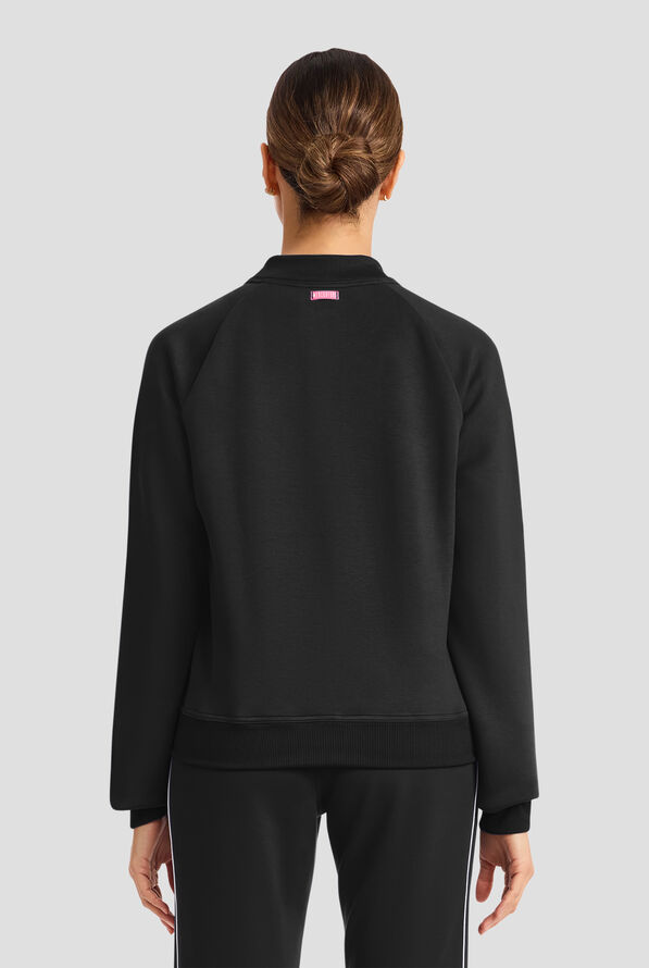 Med Couture Layers Women's 2-Pocket STRETCH Half Zip Scuba Knit Scrub Jacket - Black - 4