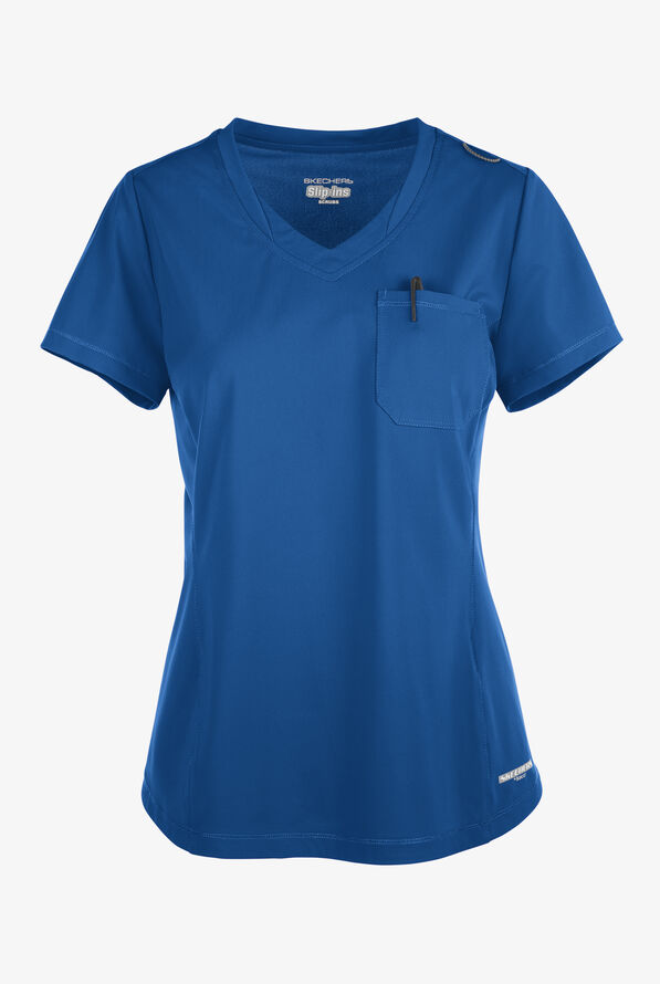 Skechers by Barco Slip-ins Flow Women's 1-Pocket STRETCH Tulip Hem Tuck In V-Neck Scrub Top - Royal - 1