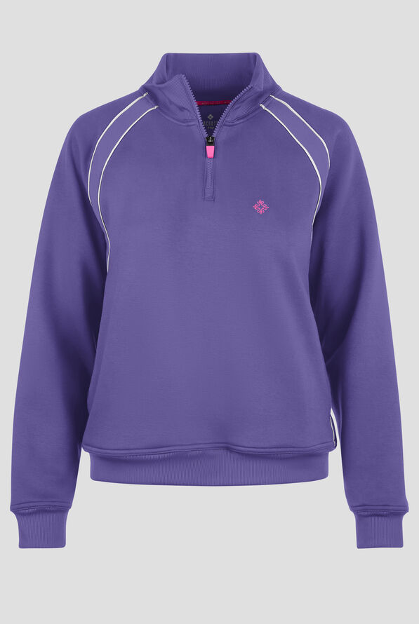 Med Couture Layers Women's 2-Pocket STRETCH Half Zip Scuba Knit Scrub Jacket - Light Galactic Purple - 1