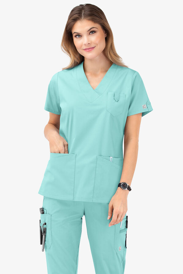 Butter-Soft STRETCH Women's 6-Pocket V-Neck Scrub Top - Aqua Moon - 8