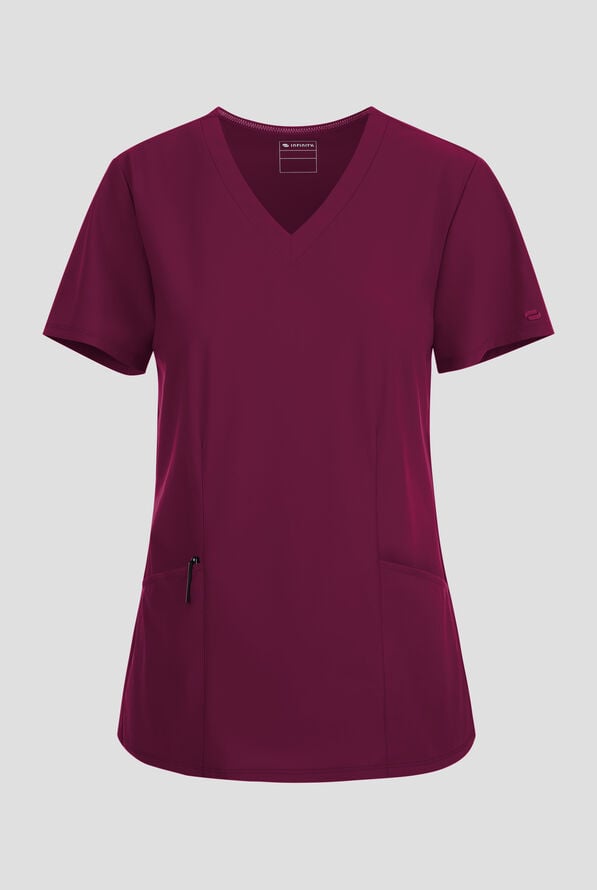 Infinity Pursuit Women's 3-Pocket STRETCH V-Neck Scrub Top - Wine - 1