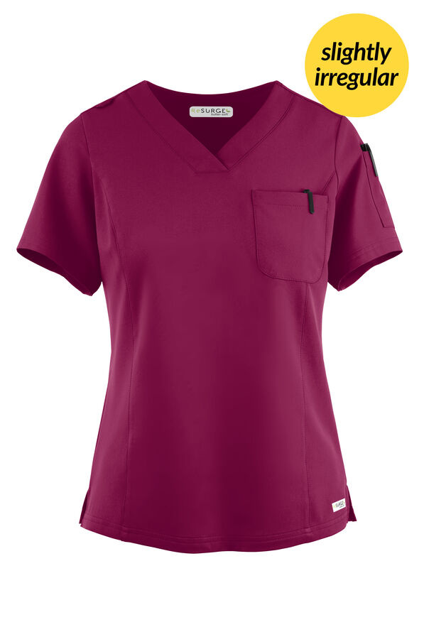 Butter-Soft Women's 3-Pocket V-Neck Tuck-In Scrub Top **Slightly IRREGULAR** - Wine - 1