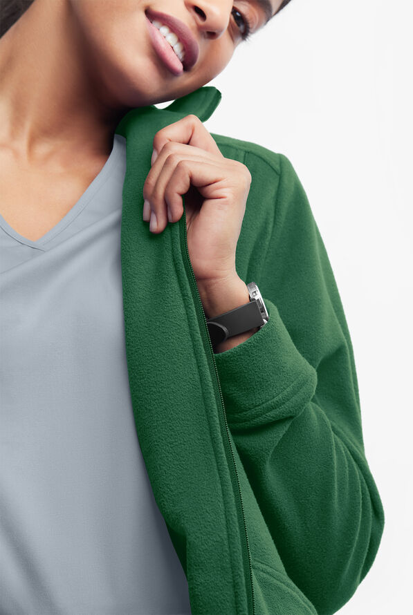 Chaqueta m&eacute;dica UA Butter-Soft STRETCH de vell&oacute;n con cremallera y 2 bolsillos para mujer - Hunter - 3