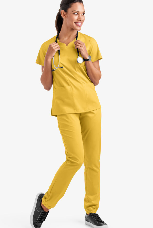 Butter-Soft STRETCH Women's 4-Pocket Sweetheart Neck Scrub Top - Warm Sun - 2