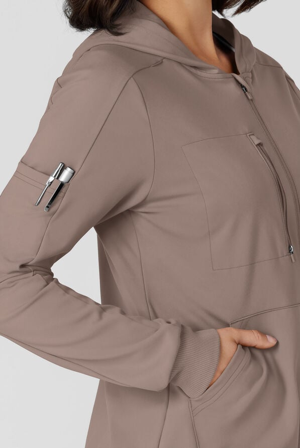 Wink Renew Knit Women's 4-Pocket STRETCH Front Zip Scrub Hoodie Jacket - Haze - 2