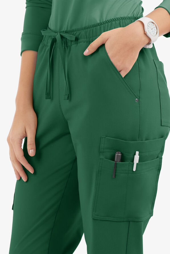 Easy STRETCH Halle Women's 11-Pocket Ruched Leg Jogger Scrub Pants - Hunter - 3