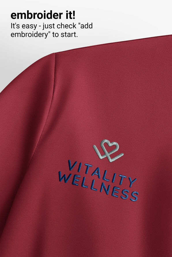 Blusa m&eacute;dica Healing Hands 360 Sonia Reflective STRETCH con cuello en Y con cremallera y 3 bolsillos para mujer - Garnet Red - 4