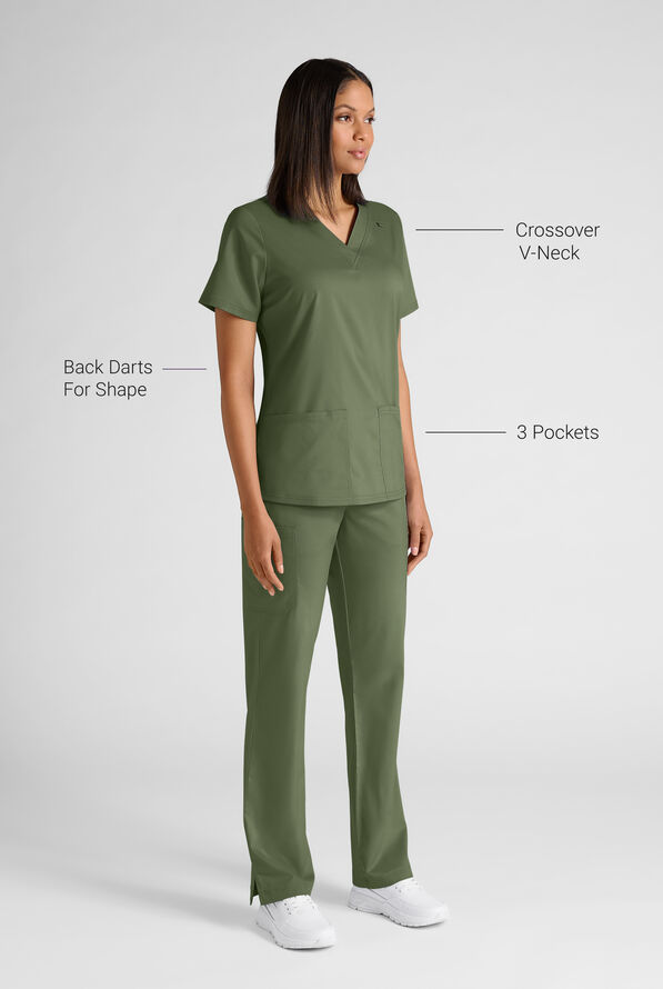 Butter-Soft STRETCH FLXTEK+ Women's 4-Pocket V-Neck Scrub Top - Light Olive - 3