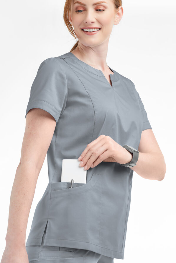 Butter-Soft STRETCH Women's 4-Pocket Notch Neck Scrub Top - Silver - 4