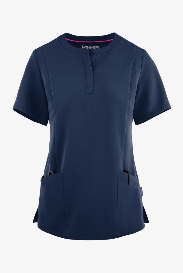 MOVEMENT by Butter-Soft  STRETCH Elara Women's 5-Pocket Henley Scrub Top - Navy - 1