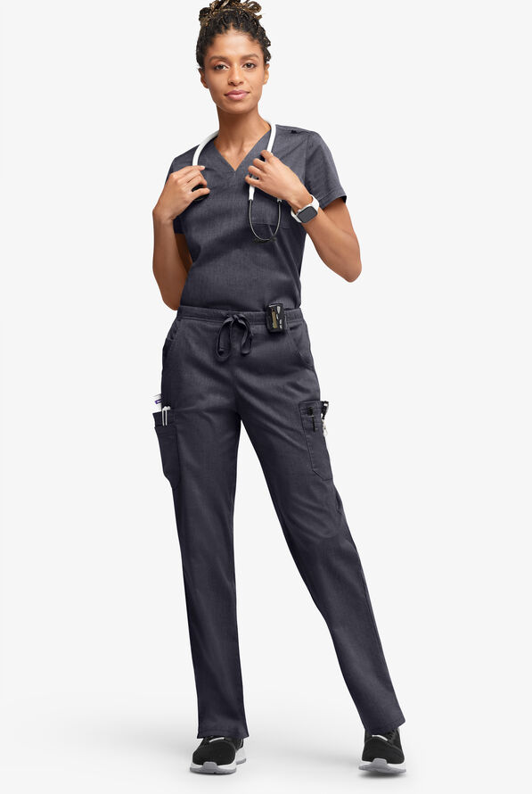 Butter-Soft STRETCH Women’s 10-Pocket Mid Rise Straight Leg Scrub Pant - Petite - Heather Charcoal - 4