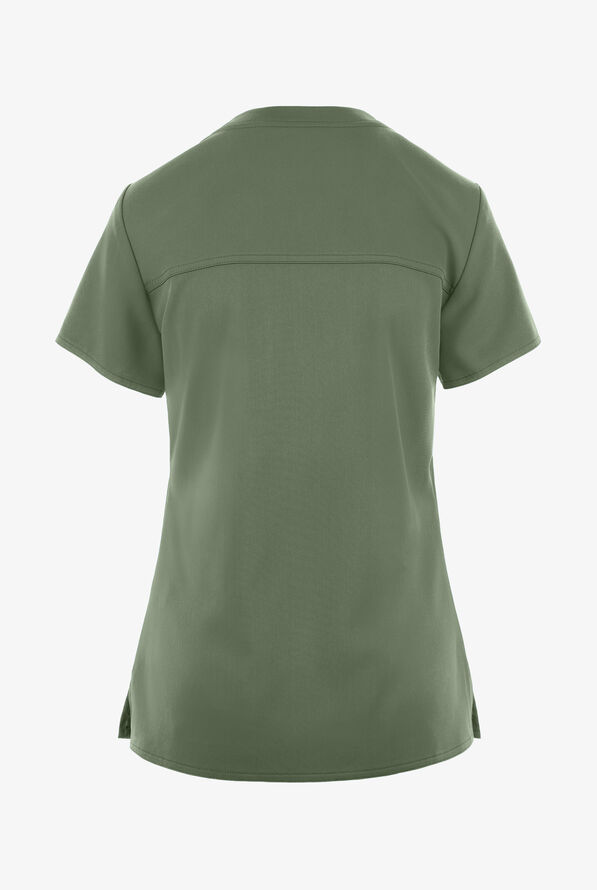 Med Couture Touch Women's 1-Pocket STRETCH Tuck In V-Neck Scrub Top - Olive - 2