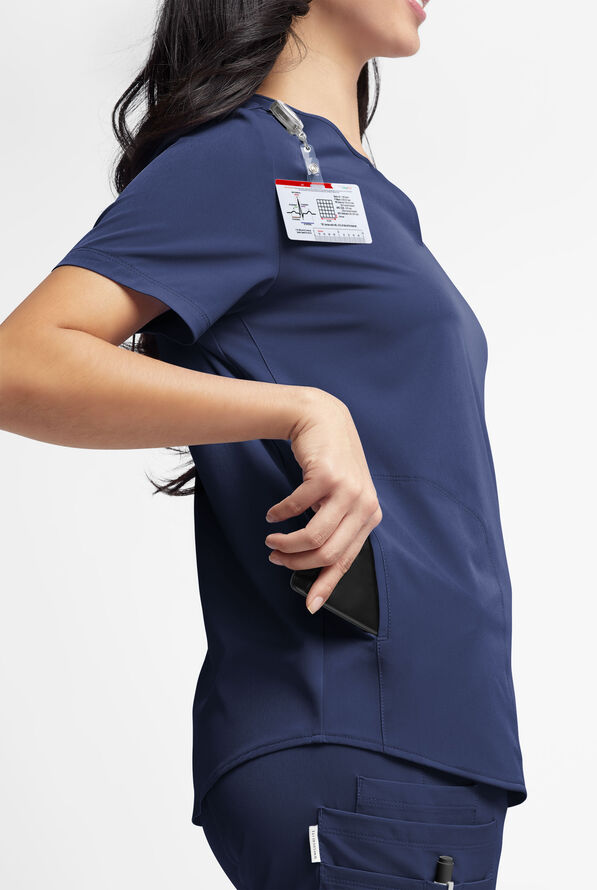 Blusa médica WhisperLite Alba con cuello con muesca y 3 bolsillos para mujer - Navy - 3