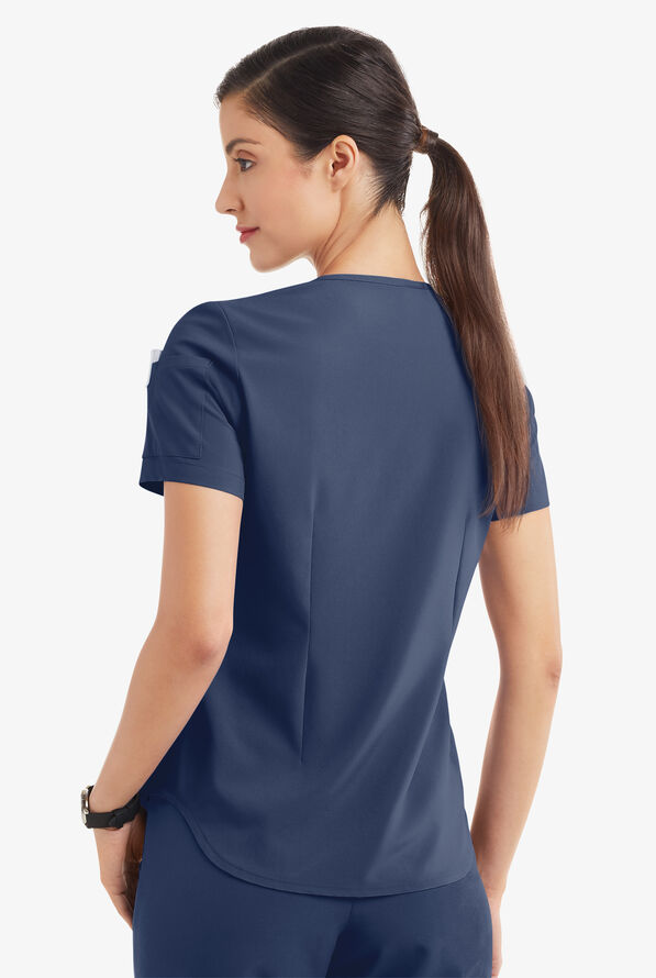 Easy STRETCH Chloe Women's 3-Pocket V-Neck Tuck-In Scrub Top - Navy - 4