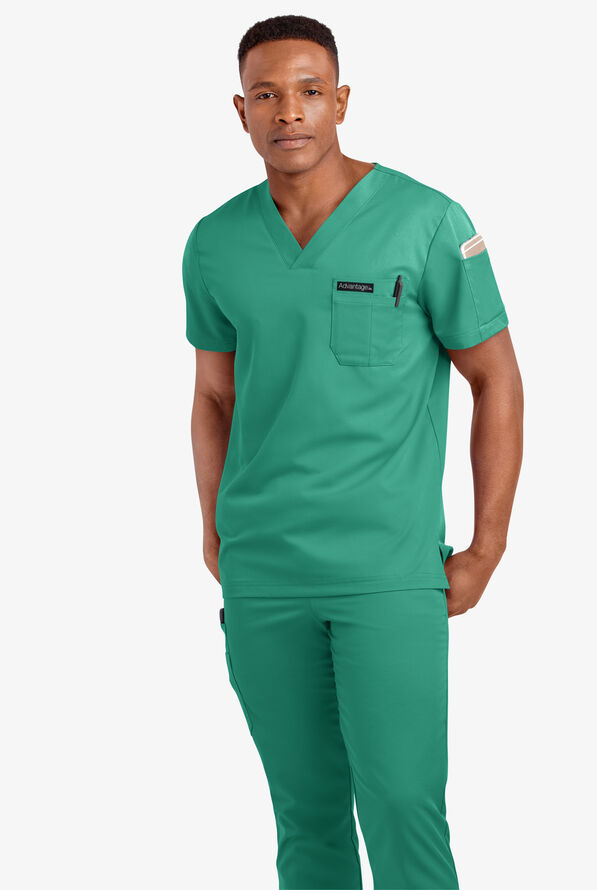 Advantage STRETCH Men's 4-Pocket V-Neck Scrub Top - Bermuda Green - 2