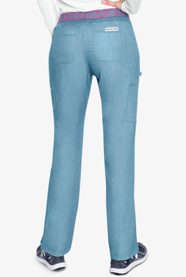 Med Couture Touch Women's 7-Pocket STRETCH Logo Elastic Double Cargo Yoga Scrub Pants - Blue Jean Baby - 2