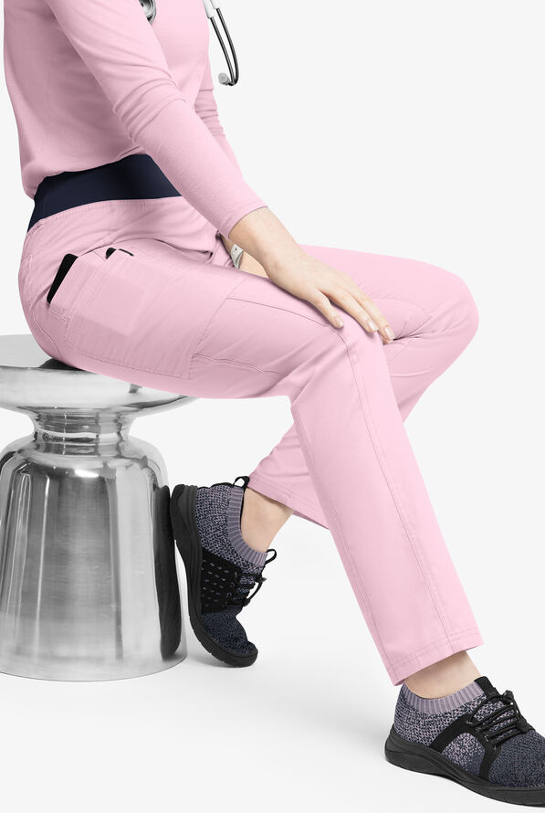 Pantal&oacute;n m&eacute;dico Butter-Soft Originals de tiro medio estilo yoga con piernas entalladas y 5 bolsillos para mujer - Rose Quartz/Navy - 4