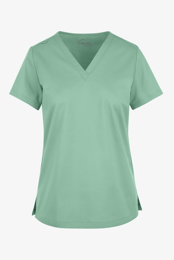 Butter-Soft STRETCH Women's V-Neck Tuck In Top - Water Mint - 1