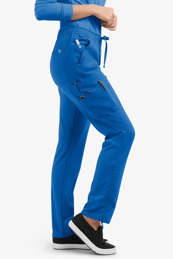 Easy STRETCH Halle Women's 11-Pocket Ruched Leg Jogger Scrub Pants - Petite - Royal - 2