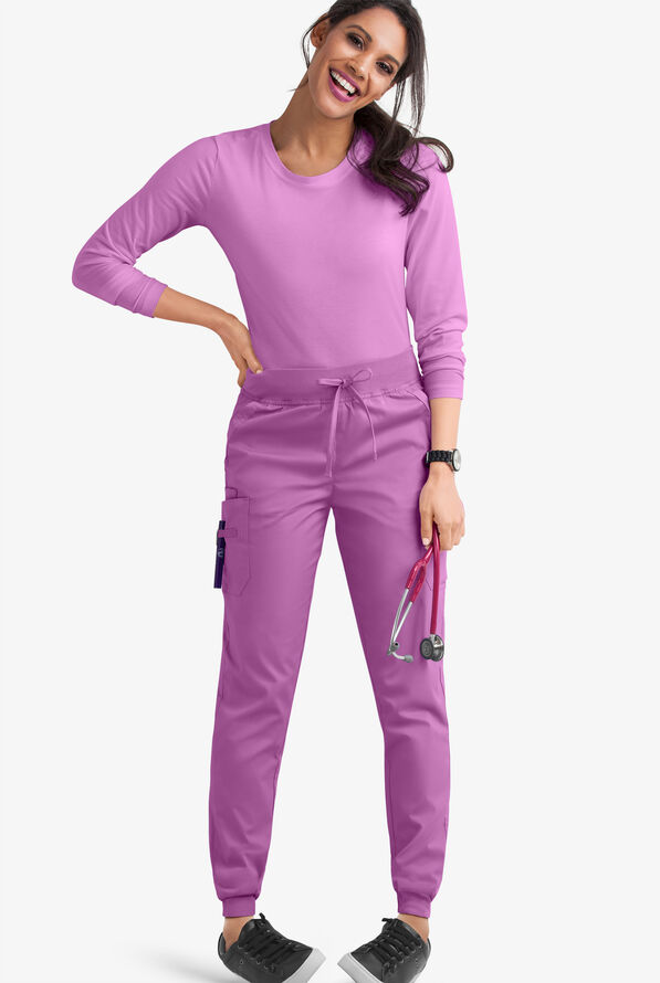 Butter-Soft STRETCH Women's 5-Pocket Cargo Jogger Scrub Pants - Petite - Orchid - 2