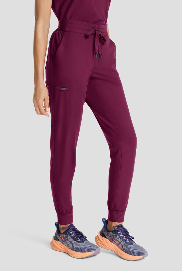 Healing Hands Quest Women's 5-Pocket STRETCH Drawstring Jogger Scrub Pant - Wine - 1