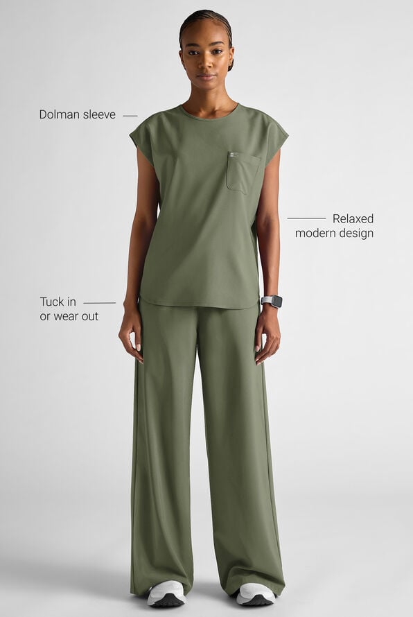 Easy STRETCH Women's Dolman Sleeve Crew Neck Scrub Top - Olive Leaf - 9