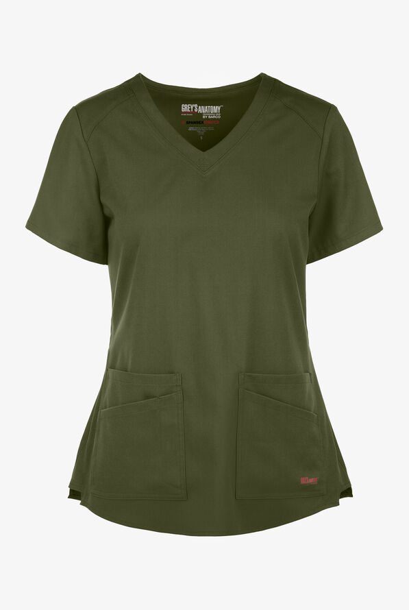 Grey's Anatomy by Barco Spandex STRETCH Emma Women's 4-Pocket V-Neck Scrub Top - Olive - 1