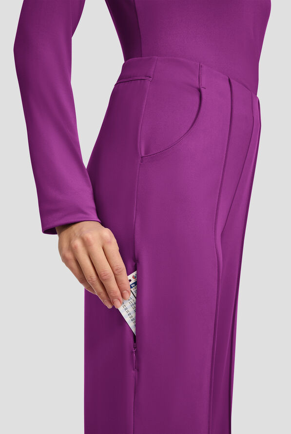 Cherokee Achieve Women's 3-Pocket STRETCH Wide Leg Pull-On Knit Scrub Pants - Petite - Wild Mulberry - 2