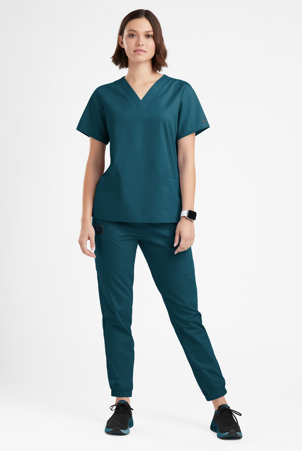 Butter-Soft Originals Women's 2-Pocket V-Neck Scrub Top - Caribbean Blue - 2