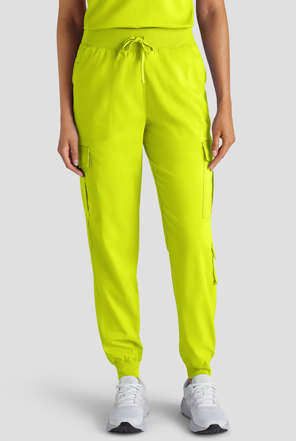 Butter-Soft STRETCH FLXTEK+ Women's 8-Pocket Cargo Jogger Scrub Pant - Lime Crush - 2