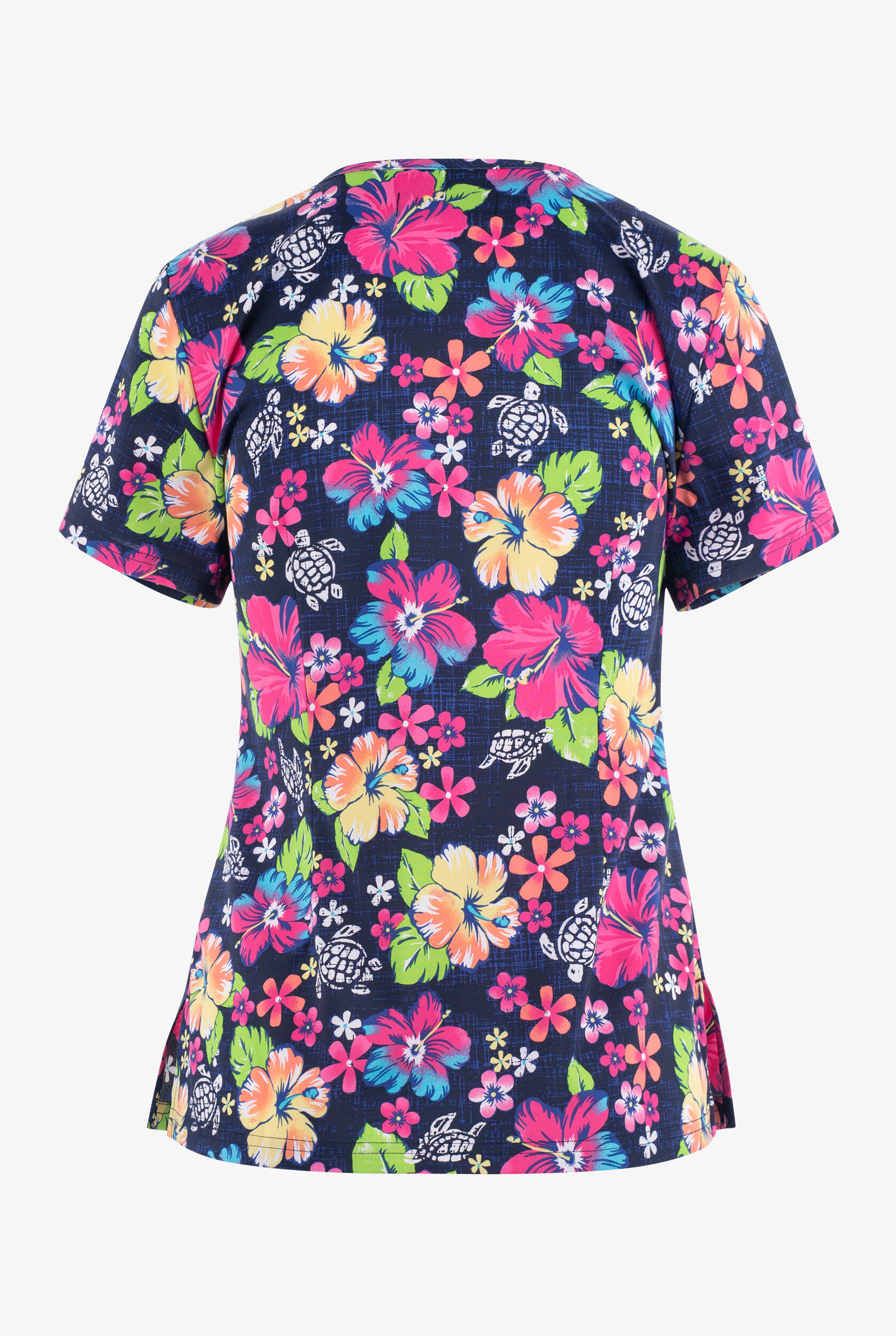 koi Basics Hono & Hibiscus Floral Women's 2-Pocket STRETCH V-Neck