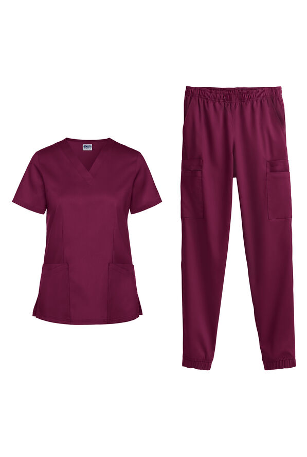 Strictly Scrubs Active Stretch Women's 10-Pocket Scrub Set - Wine - 1