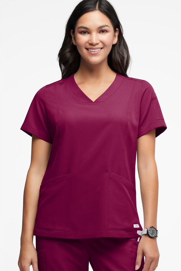 Blusa médica ReSurge Ruby con cuello en V y 5 bolsillos para mujer - Wine - 3