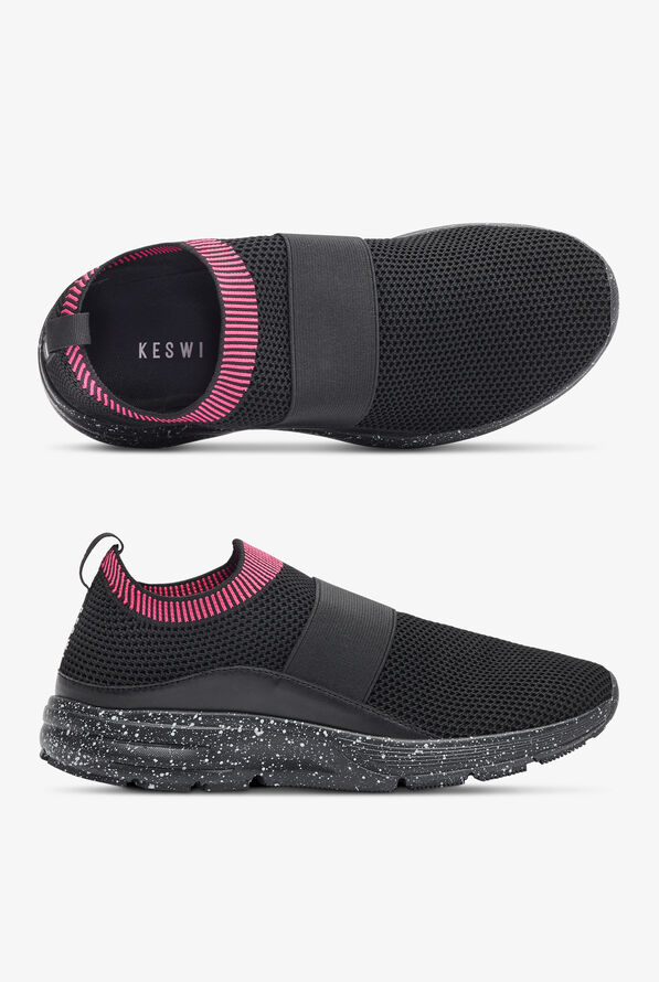 KESWI Women's Black/Fuchsia/Black Speckled Athletic Slip On Shoes - null - 1