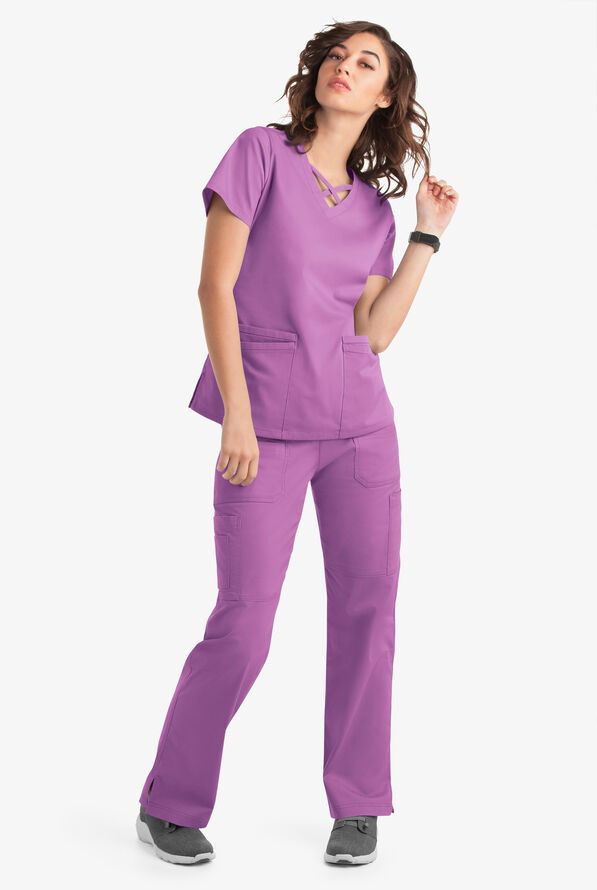 Blusa m&eacute;dica UA Butter-Soft STRETCH con lazos entrecruzados y 4 bolsillos para mujer - Orchid - 6