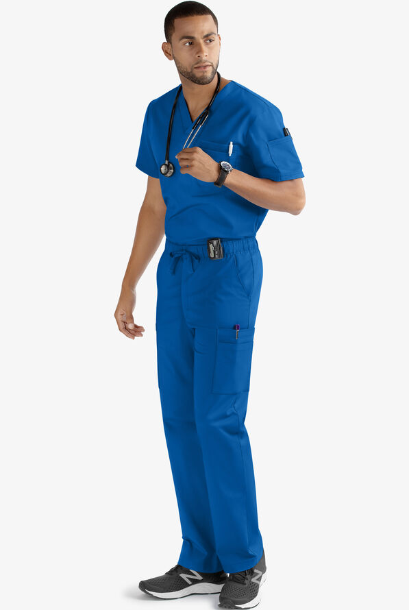 Butter-Soft STRETCH Men's 9-Pocket Zip Front Cargo Straight Leg Scrub Pants - Royal - 2