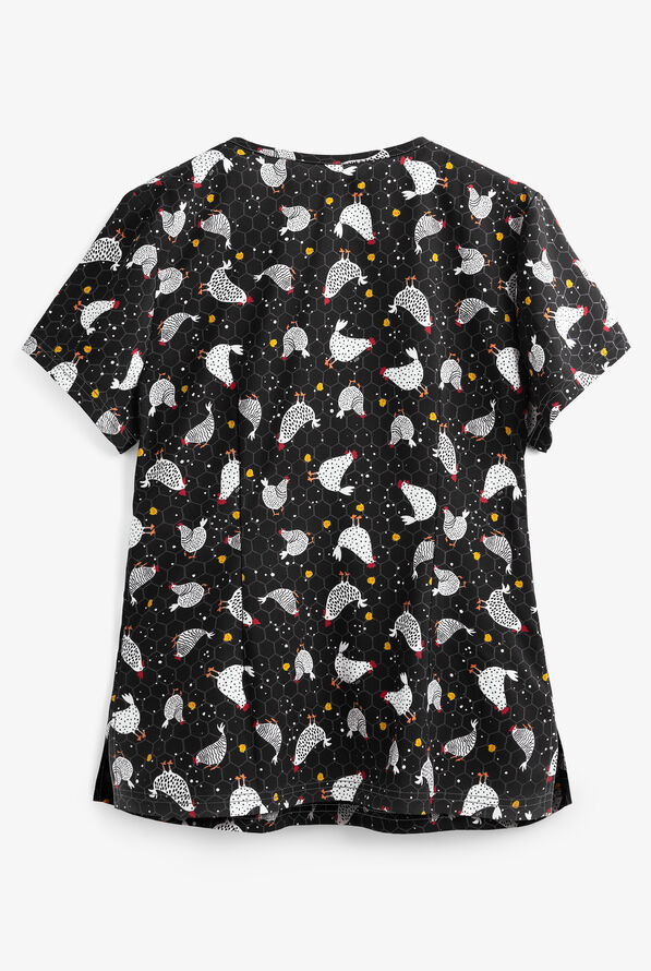 Koi Basics Chicken Scratch Women's 2-Pocket V-Neck Print Scrub Top - null - 2