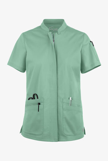 Butter-Soft STRETCH Women's 6-Pocket Collar Neck Zip Front Scrub Top