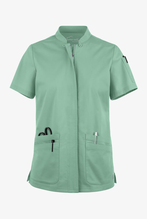 Blusa m&eacute;dica UA Butter-Soft STRETCH con cremallera y 6 bolsillos para mujer - Water Mint - 1