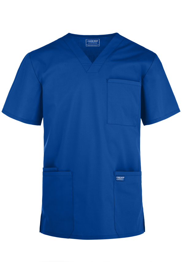 Cherokee Workwear Professionals Men's 4-Pocket STRETCH V-Neck Scrub Top - Royal - 1
