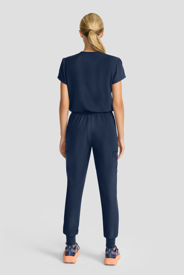 Med Couture Insight Women's 4-Pocket Zip Front Drawstring Waist Scrub Jumpsuit - Navy - 3