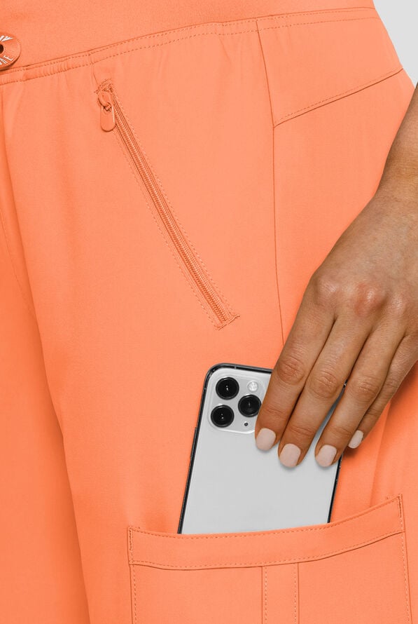 Med Couture Insight Women's 4-Pocket Zipper Cargo Pocket Scrub Pants - Papa Don't Peach - 3